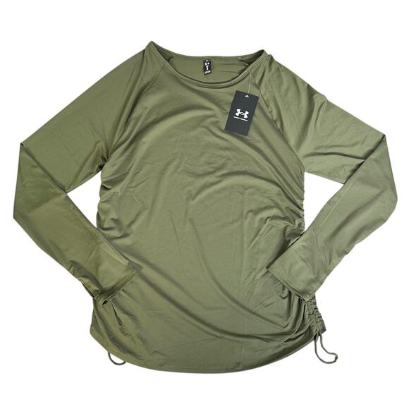 Under Armour Motion Longline Cinch Side Tie Top Army Green Medium New - Picture 1 of 4